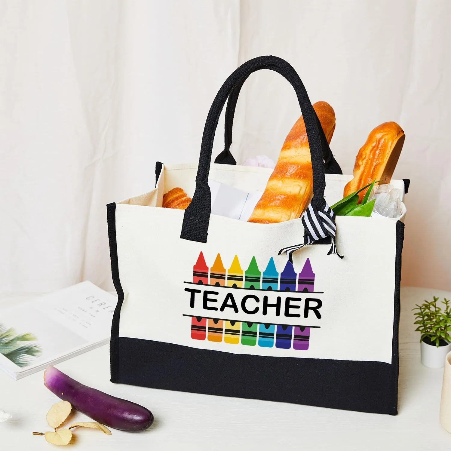 Undergo Teacher Tote Bags for Women - Canvas Tote Bag & Makeup Bag, Black, 17 x 11.8 x 7.8 inches, Adult Female Teachers