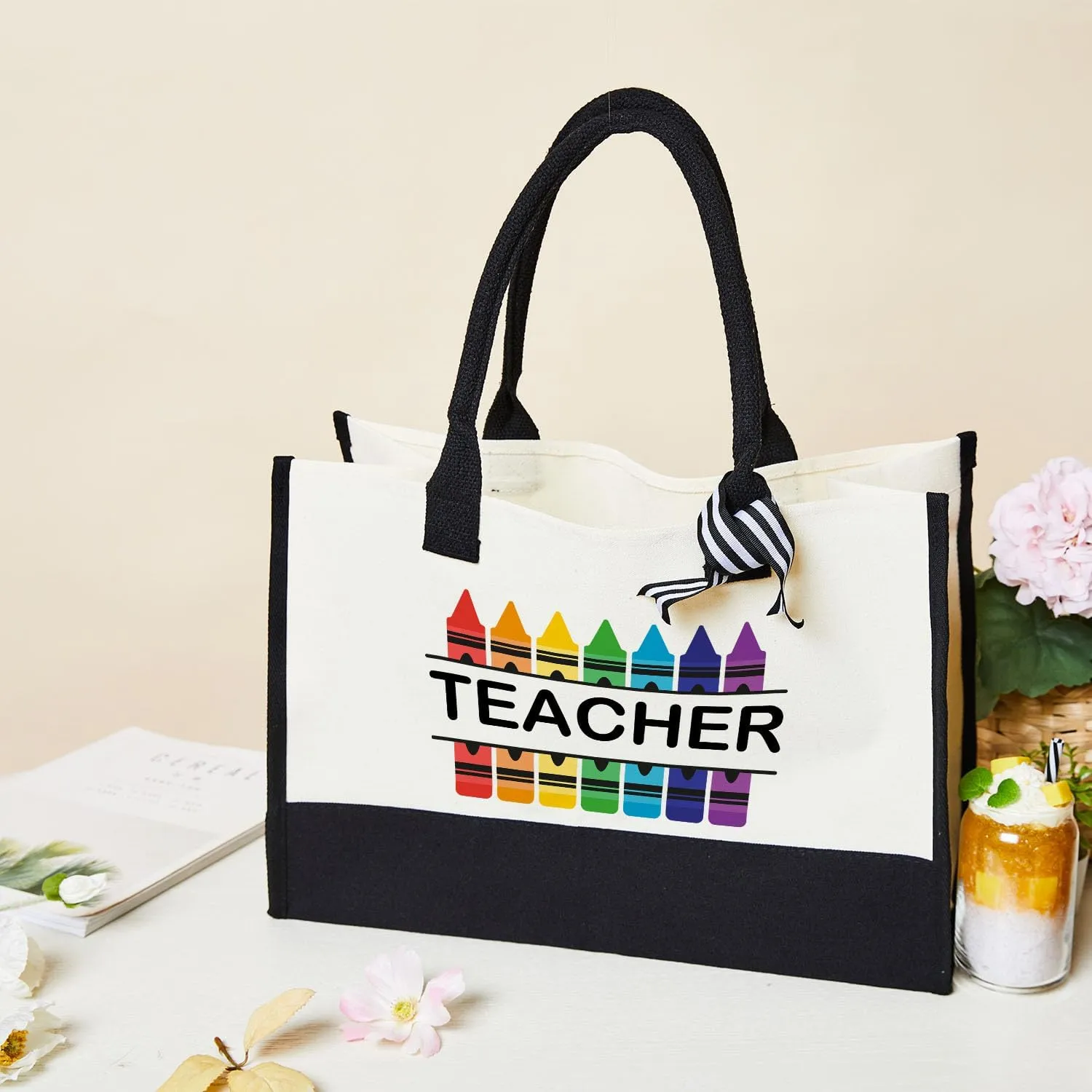 Undergo Teacher Tote Bags for Women - Canvas Tote Bag & Makeup Bag, Black, 17 x 11.8 x 7.8 inches, Adult Female Teachers