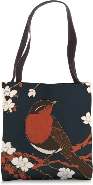 Unique and Stylish Red Robin Cherry Blossom Nature-Inspired Tote Bag