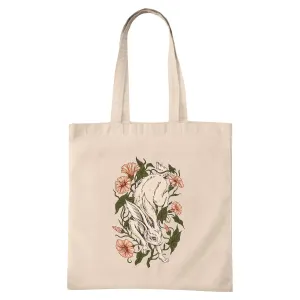Unique Floral Gift Surrounded by Hare Design Natural White Multicolor Canvas Tote Bag
