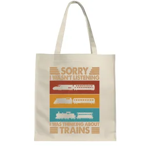 Unique Gift for Train Enthusiasts Retro Model Railroad Conductor Tote Bag Natural White Multicolor Canvas Tote Bag