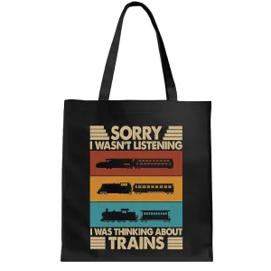 Unique Gift for Train Enthusiasts Retro Model Railroad Conductor Tote Bag Navy Black Multicolor Canvas Tote Bag