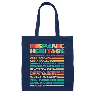 Unique Gift Idea Hispanic Heritage Month National Latino Countries Flag Navy Black Multicolor Canvas Tote Bag
