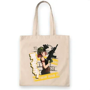 Unique Military Anime Girl Gun Gift Perfect War Quote For Admirers of the Anime Genre White Multicolor Canvas Tote Bag
