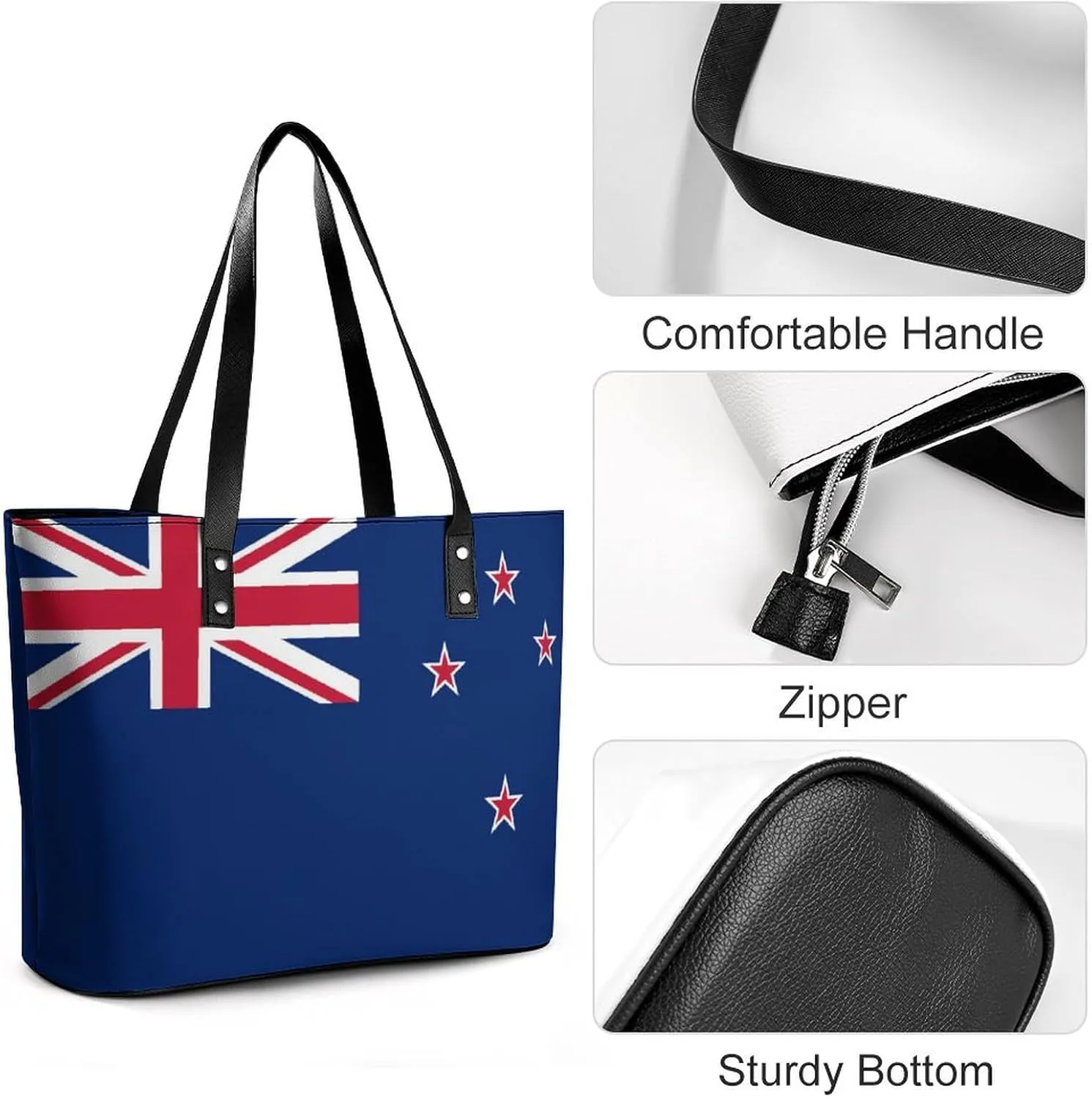 Unique New Zealand Flag Large Handbag Women Leather Ideal for Work and Leisure
