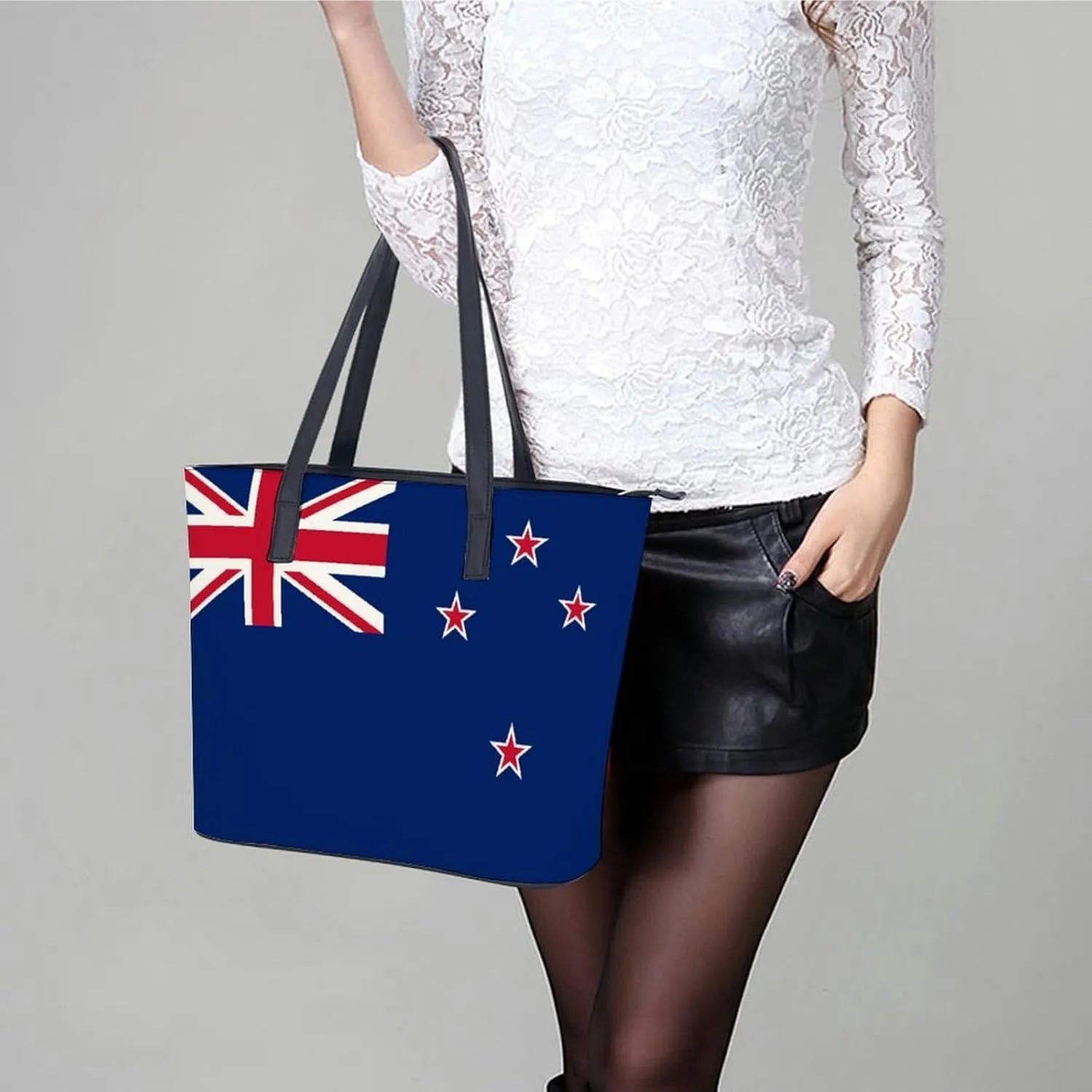 Unique New Zealand Flag Large Handbag Women Leather Ideal for Work and Leisure