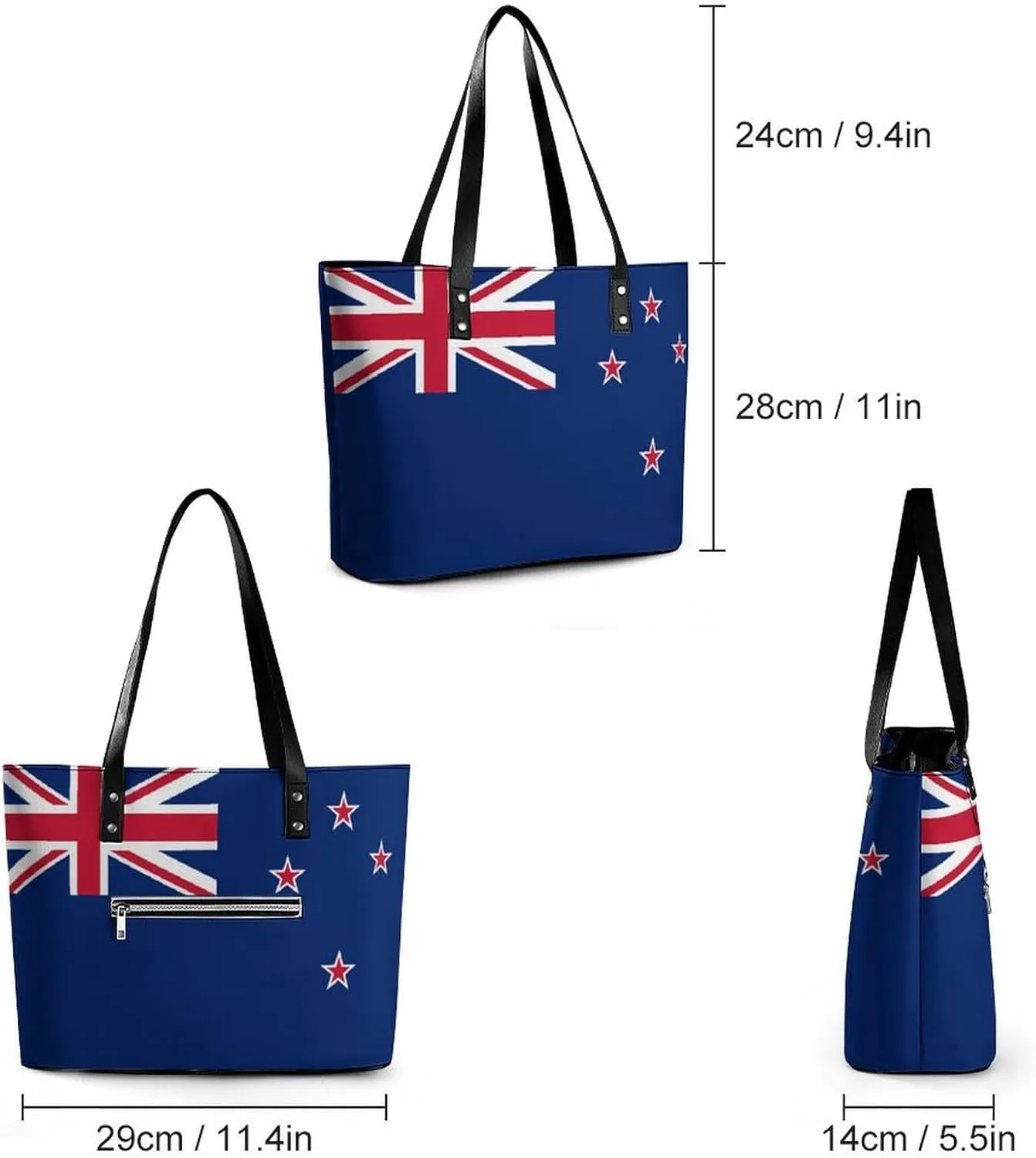 Unique New Zealand Flag Large Handbag Women Leather Ideal for Work and Leisure
