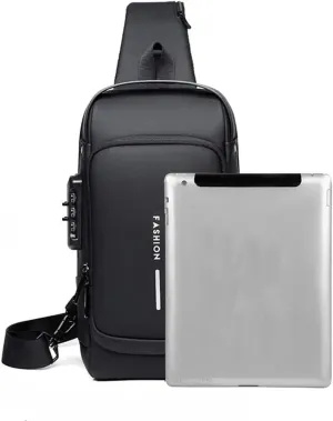 USB Charging Sport Sling Anti-Theft Shoulder Bag, Waterproof Crossbody Backpack, Sports Sling Bag with Anti-Theft Features, BLACK.