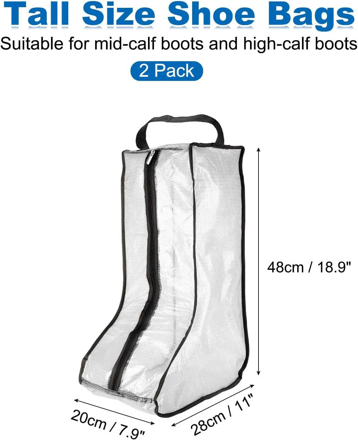 uxcell 2Pack Boot Storage Bag Portable, PVC Shoe Storage Bag with Zipper Clear Boots Cover Protector Bag for Short Boots and Tall Boots Storage Travel and Daily Use, Black Tall
