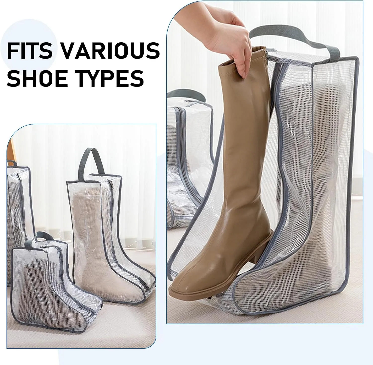 uxcell 2Pack Boot Storage Bag Portable, PVC Shoe Storage Bag with Zipper Clear Boots Cover Protector Bag for Short Boots and Tall Boots Storage Travel and Daily Use, Black Tall
