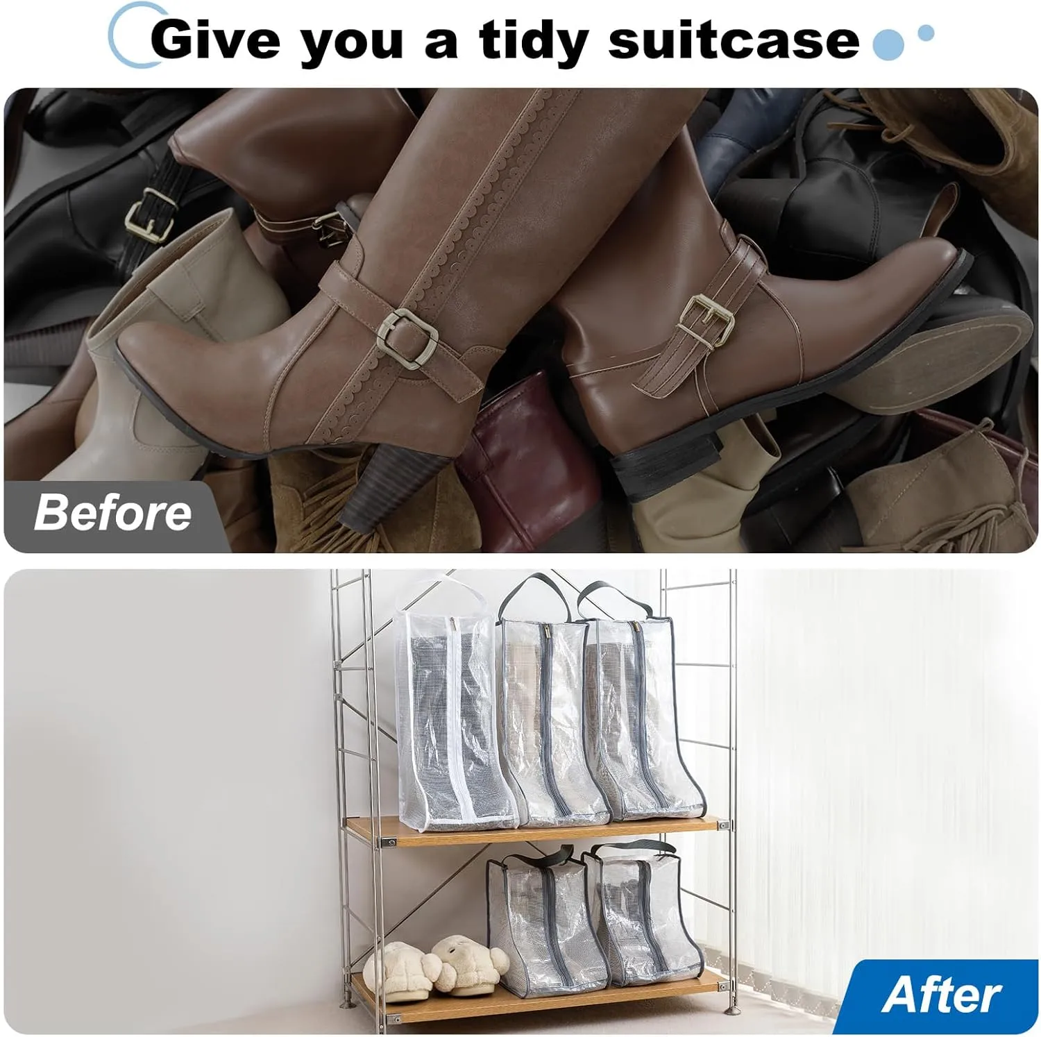 uxcell 2Pack Boot Storage Bag Portable, PVC Shoe Storage Bag with Zipper Clear Boots Cover Protector Bag for Short Boots and Tall Boots Storage Travel and Daily Use, Black Tall