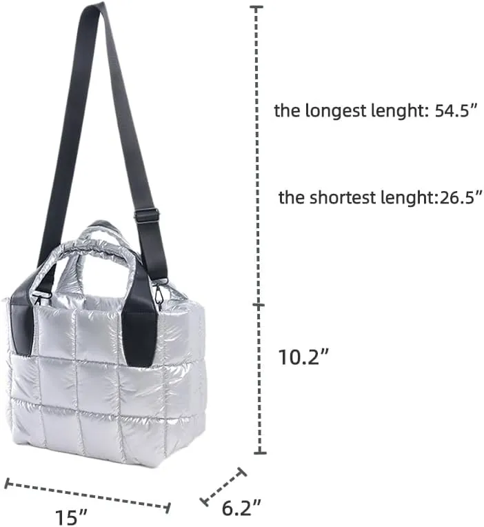 VAKAER Tote Bag with Zipper, Puffer Bag Women Padded Purse with Adjustable Strap Shoulder Crossbody Bag for Travel Work Gym