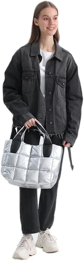 VAKAER Tote Bag with Zipper, Puffer Bag Women Padded Purse with Adjustable Strap Shoulder Crossbody Bag for Travel Work Gym