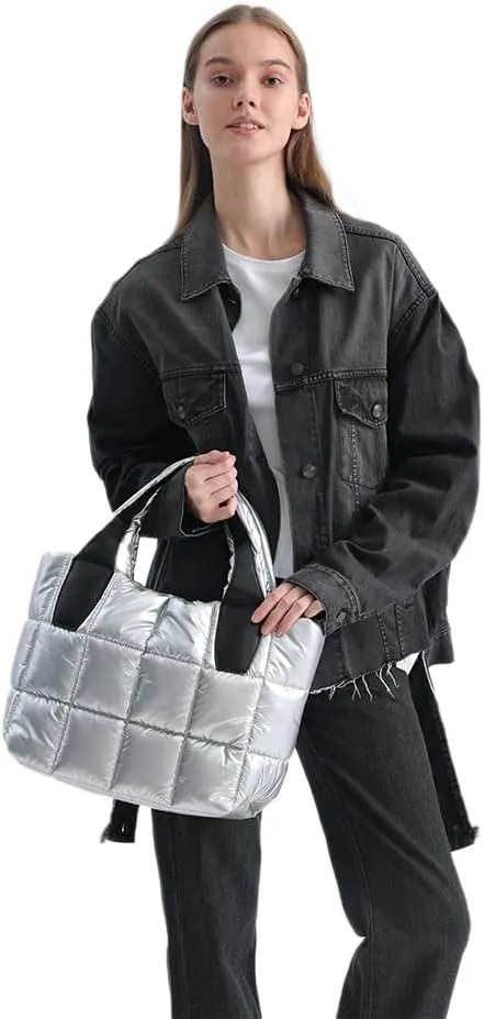 VAKAER Tote Bag with Zipper, Puffer Bag Women Padded Purse with Adjustable Strap Shoulder Crossbody Bag for Travel Work Gym