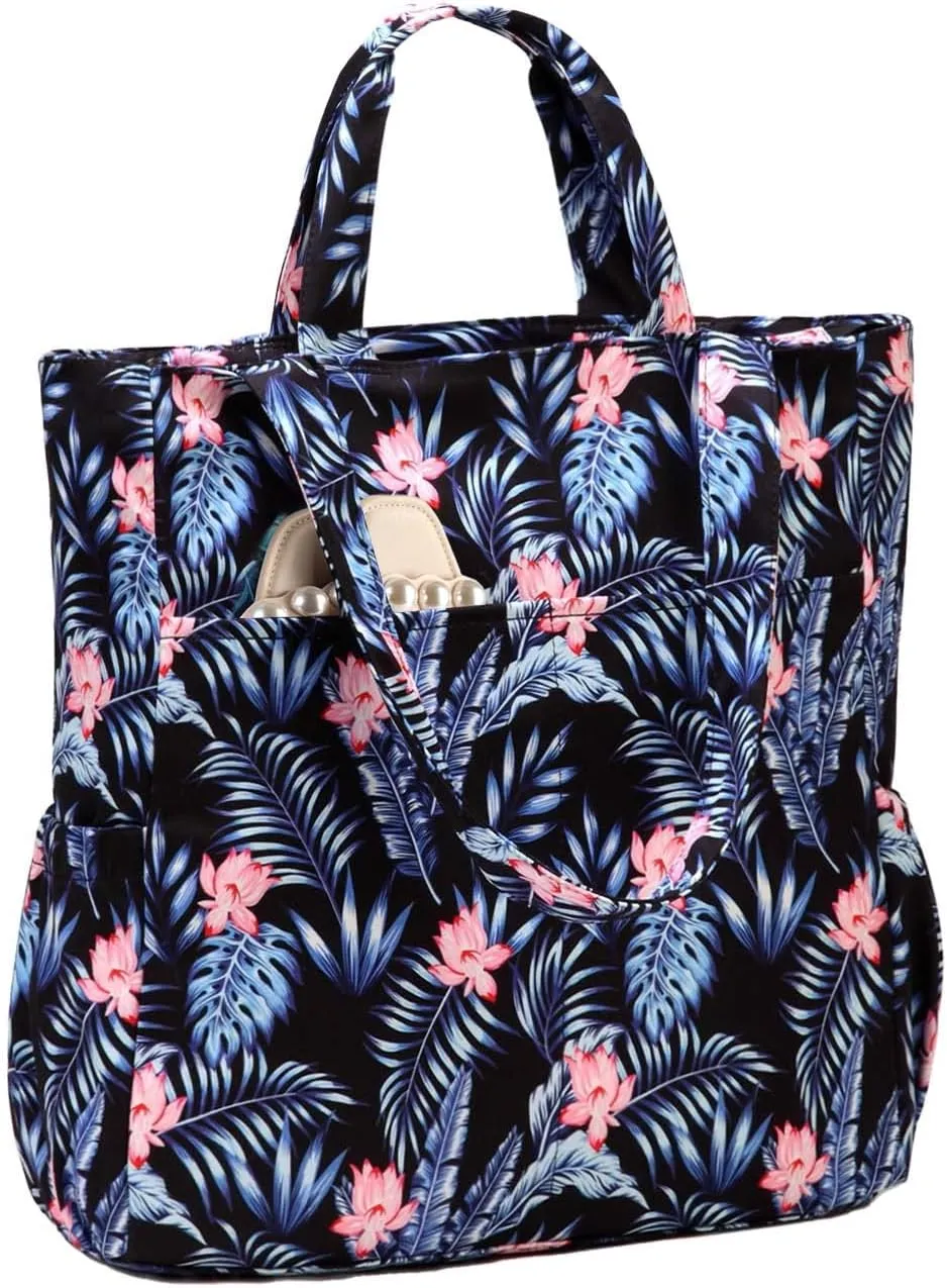 VASCHY Beach Tote Bag for Women, Lightweight Water Resistant Fold-able Large Pool Tote Bag w Zipper for Vocation