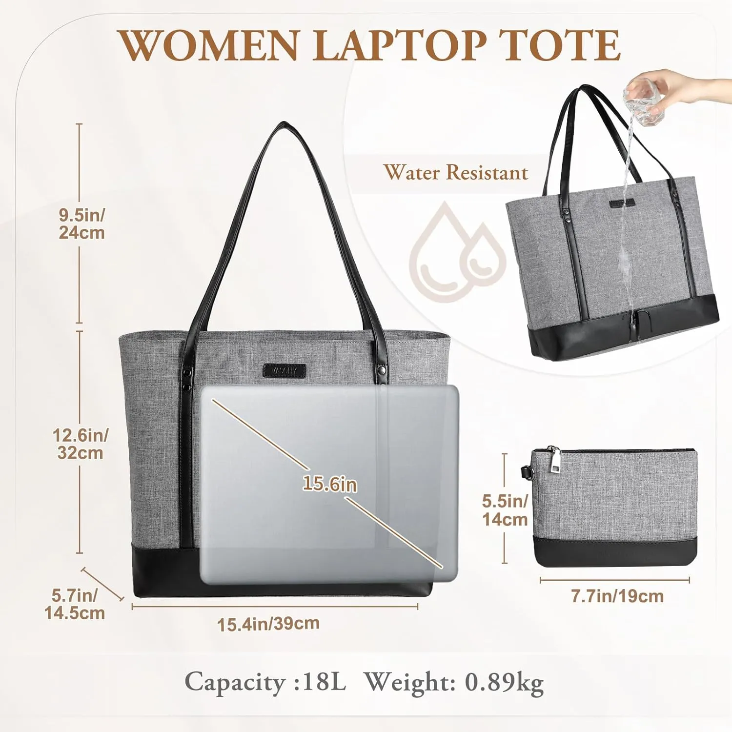 VASCHY Laptop Tote Bag for Women, Large 15.6inch Computer Teacher Bag Purse Briefcase for Travel,Work,Business,Office