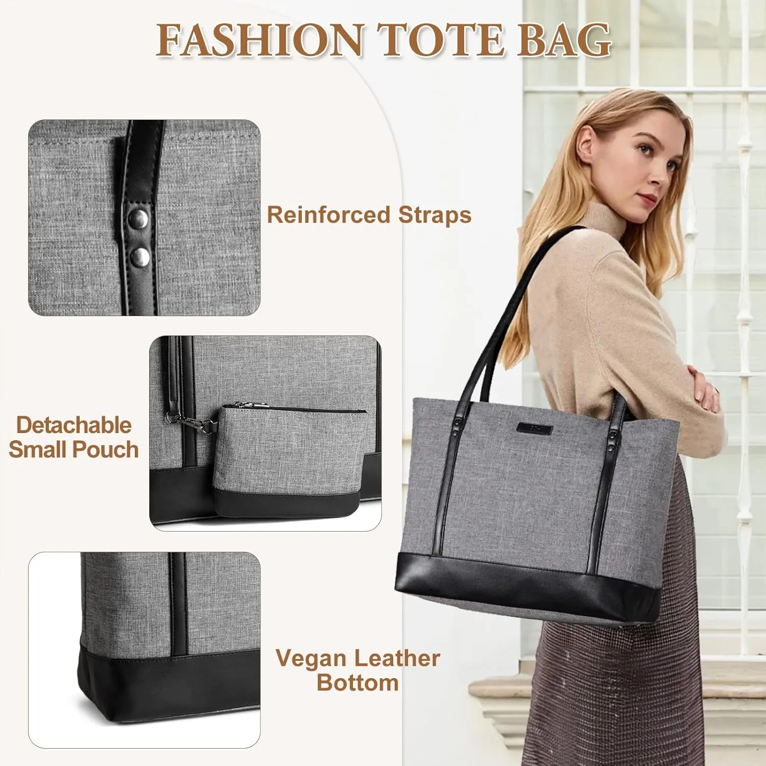 VASCHY Laptop Tote Bag for Women, Large 15.6inch Computer Teacher Bag Purse Briefcase for Travel,Work,Business,Office