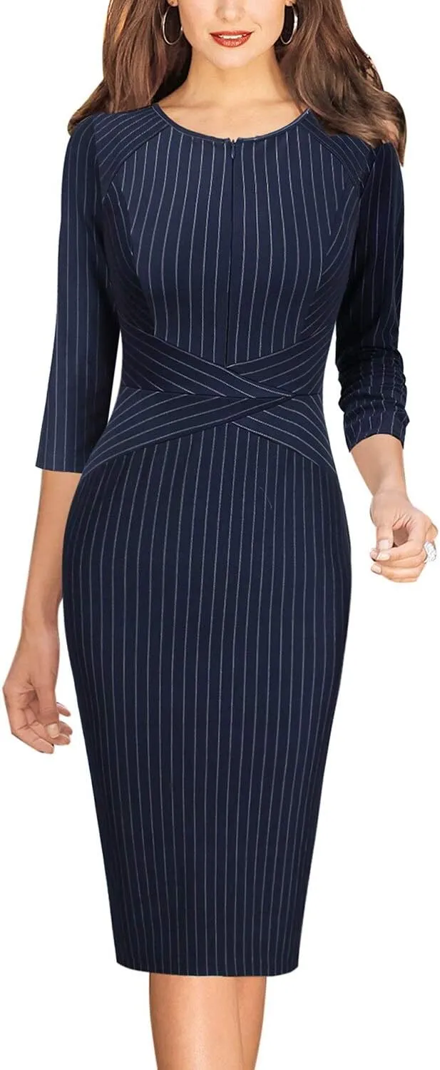 VFSHOW Womens Slim Zipper Up Work Business Office Party Bodycon Pencil Sheath Dress