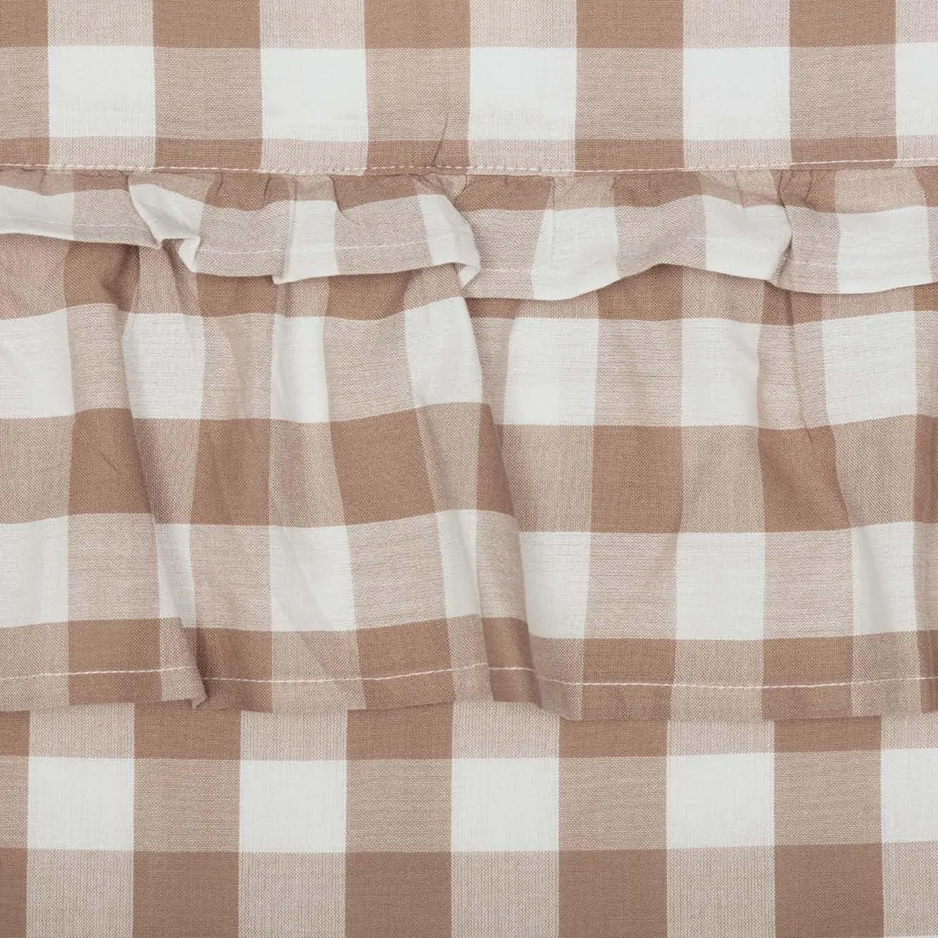 VHC Brands Annie Buffalo Portabella Check Farmhouse Ruffled Prairie Short Panel Curtain Set 63x36x18