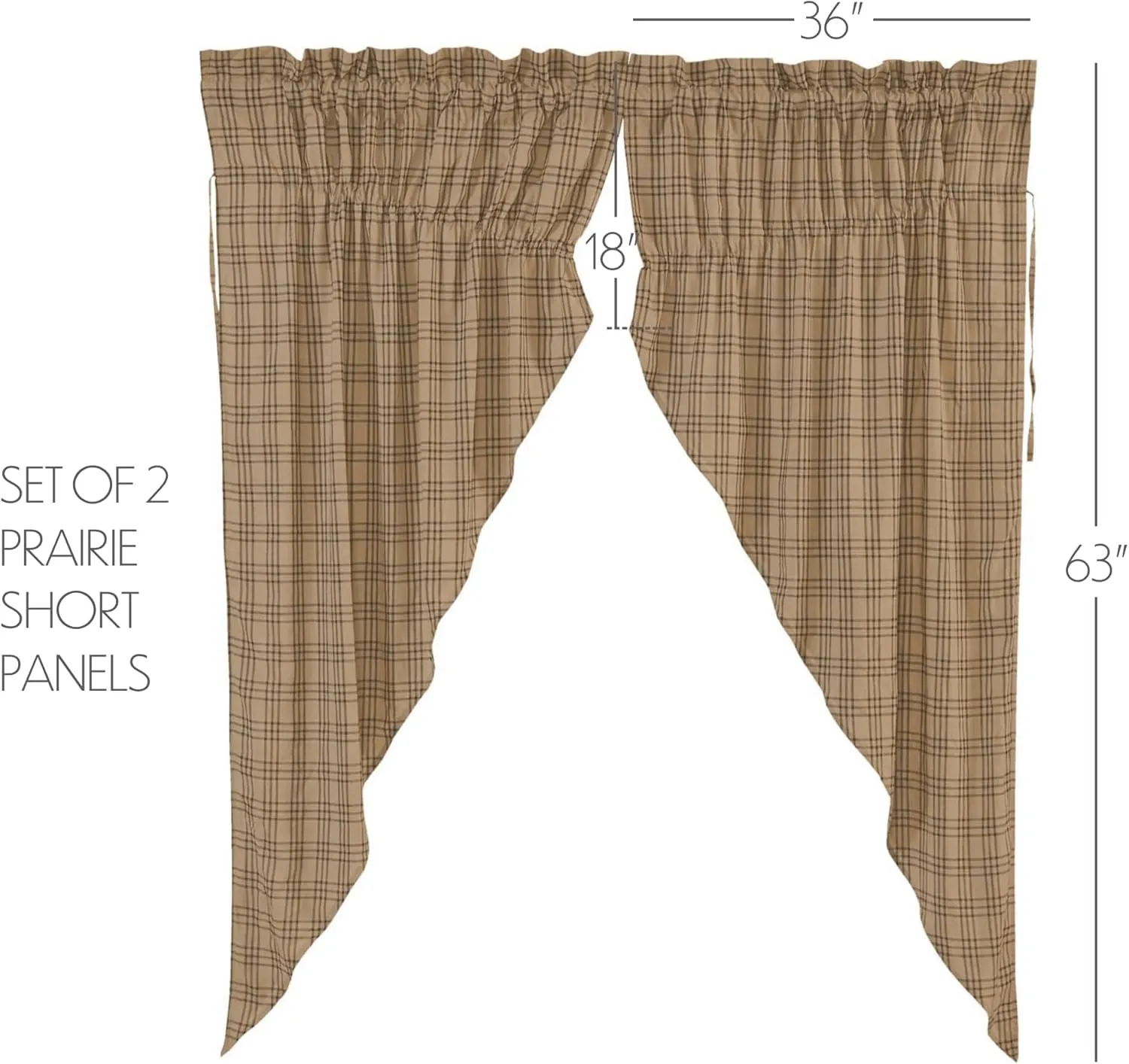 VHC Brands Farmhouse Window Curtains-Sawyer Mill Tan Prairie Panel Pair, One Size, Charcoal Black