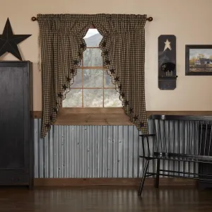 VHC Brands Star Cotton Primitive Curtains Rod Pocket Drawstring Ties Appliqued Prairie Panel Pair, x King, Raven Black