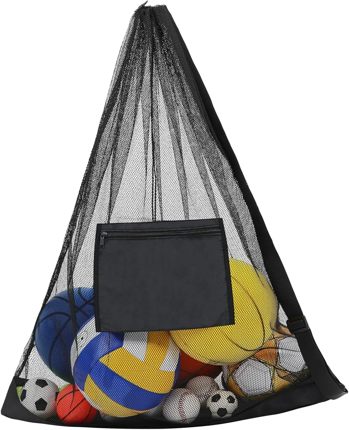 VICASKY Mesh Sports Bag Large Ball Net Bag for Football Basketball Soccer Volleyball Shoulder Straps and Zippered Pocket