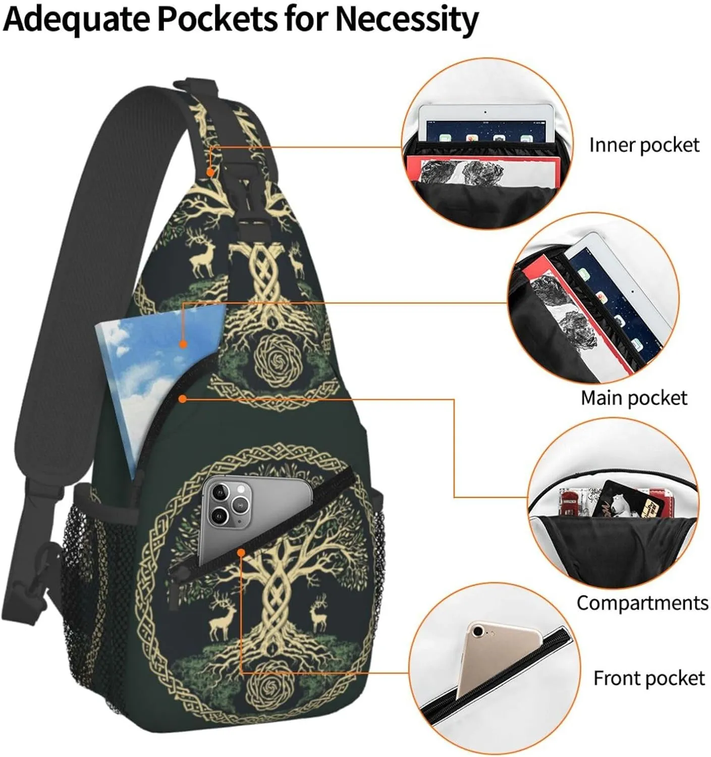 Viking Symbol Tree Life Outdoor Crossbody Shoulder Bag For Unisex Young Adult Hiking Bicycling