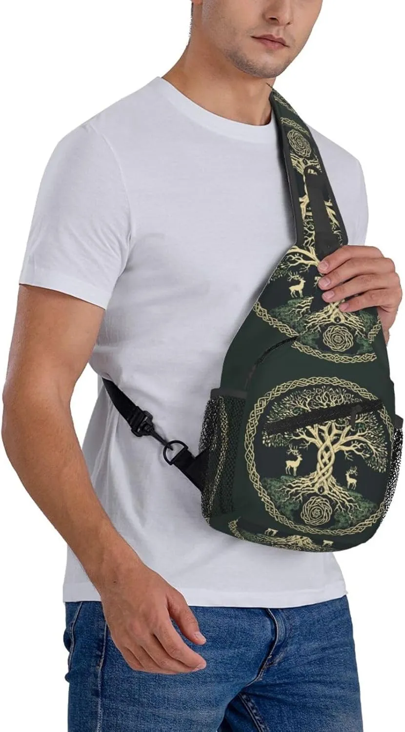 Viking Symbol Tree Life Outdoor Crossbody Shoulder Bag For Unisex Young Adult Hiking Bicycling