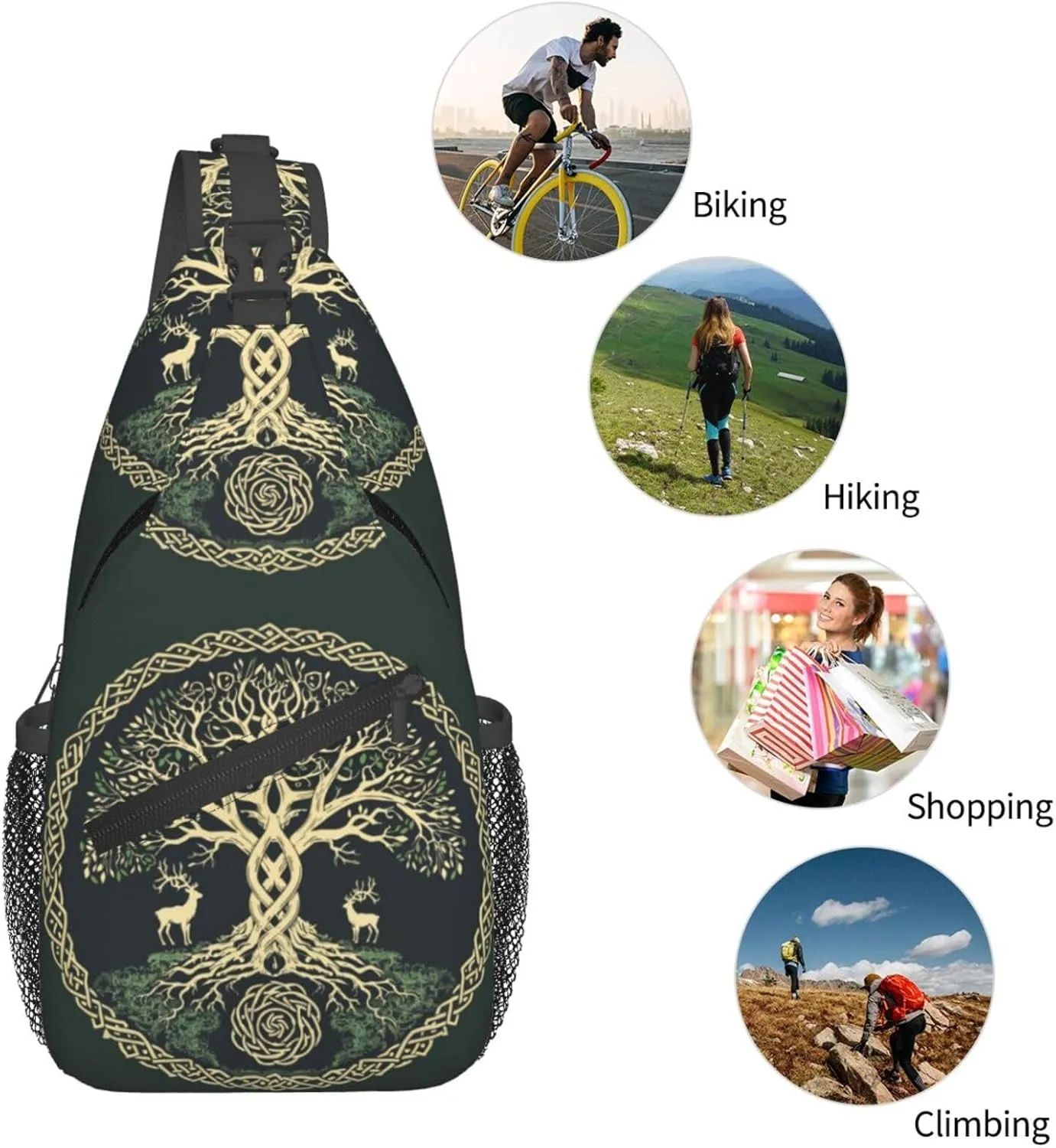 Viking Symbol Tree Life Outdoor Crossbody Shoulder Bag For Unisex Young Adult Hiking Bicycling