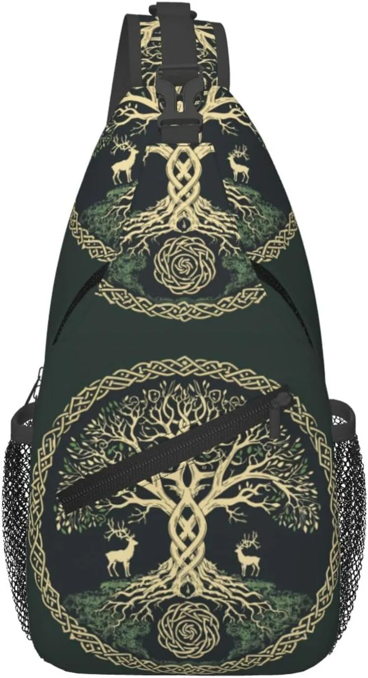Viking Symbol Tree Life Outdoor Crossbody Shoulder Bag For Unisex Young Adult Hiking Bicycling