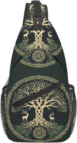 Viking Symbol Tree Life Outdoor Crossbody Shoulder Bag For Unisex Young Adult Hiking Bicycling