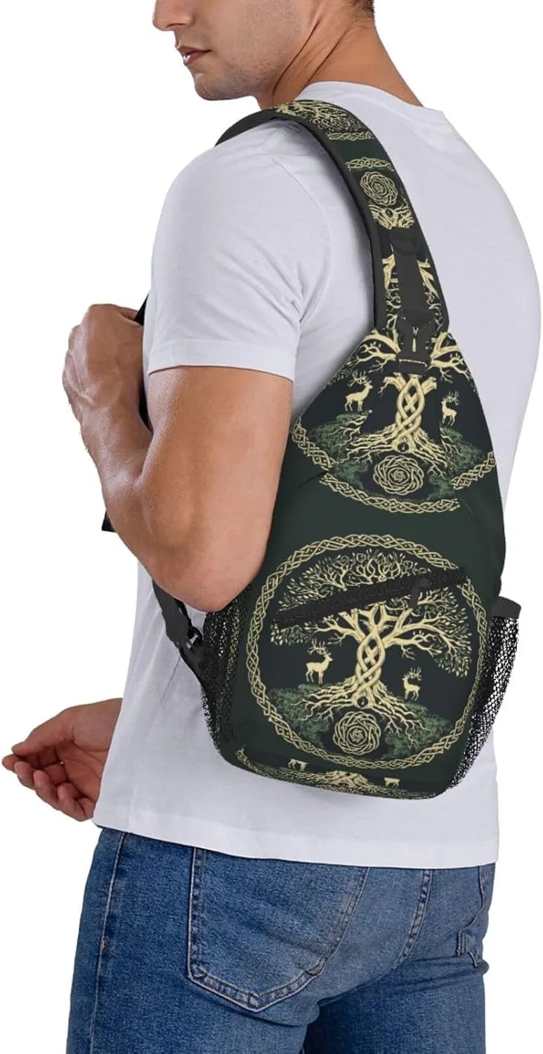 Viking Symbol Tree Life Outdoor Crossbody Shoulder Bag For Unisex Young Adult Hiking Bicycling