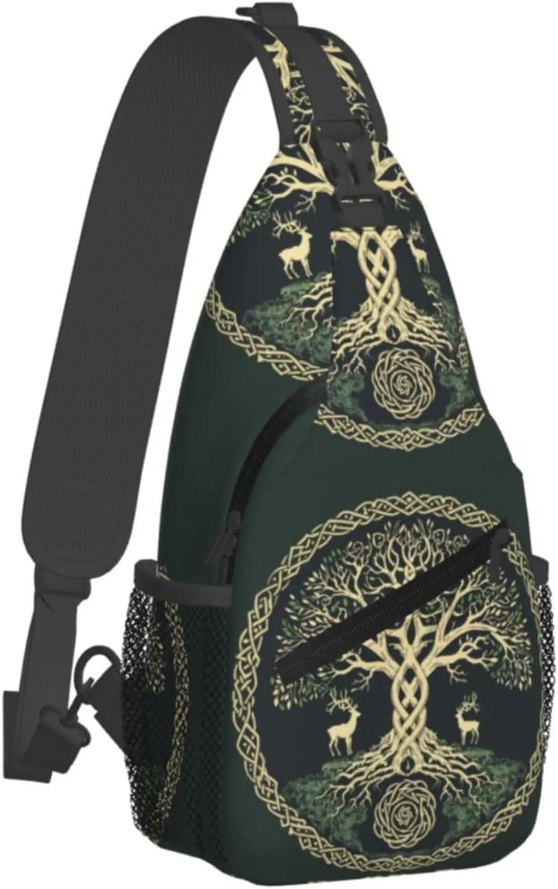 Viking Symbol Tree Life Outdoor Crossbody Shoulder Bag For Unisex Young Adult Hiking Bicycling