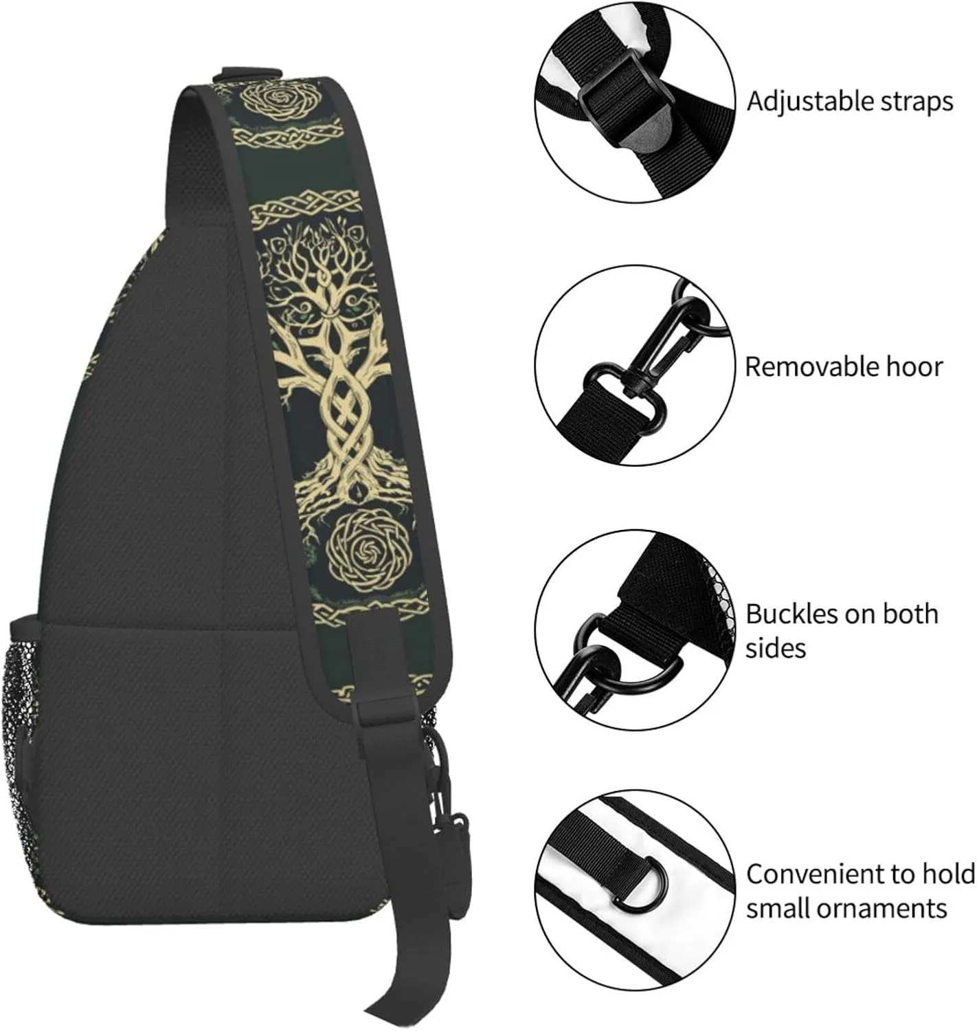 Viking Symbol Tree Life Outdoor Crossbody Shoulder Bag For Unisex Young Adult Hiking Bicycling