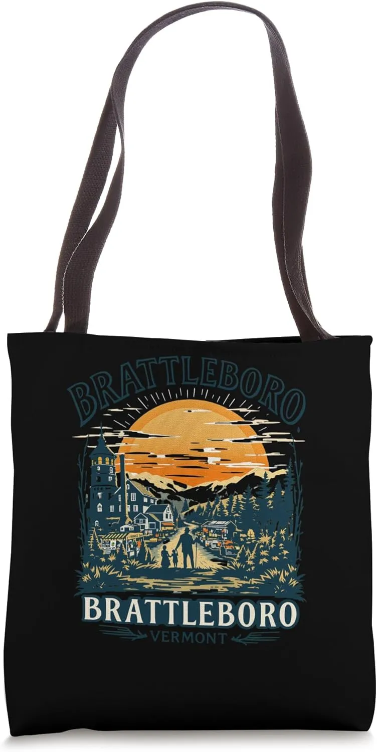 Vintage Brattleboro Vermont Sunset Skyline Cityscape Tote Bag
