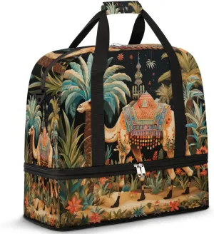 Vintage Camel Foldable Travel Duffel Bag Overnight Weekender Bag with Shoes Compartment Sports Gym Bag for Men Women
