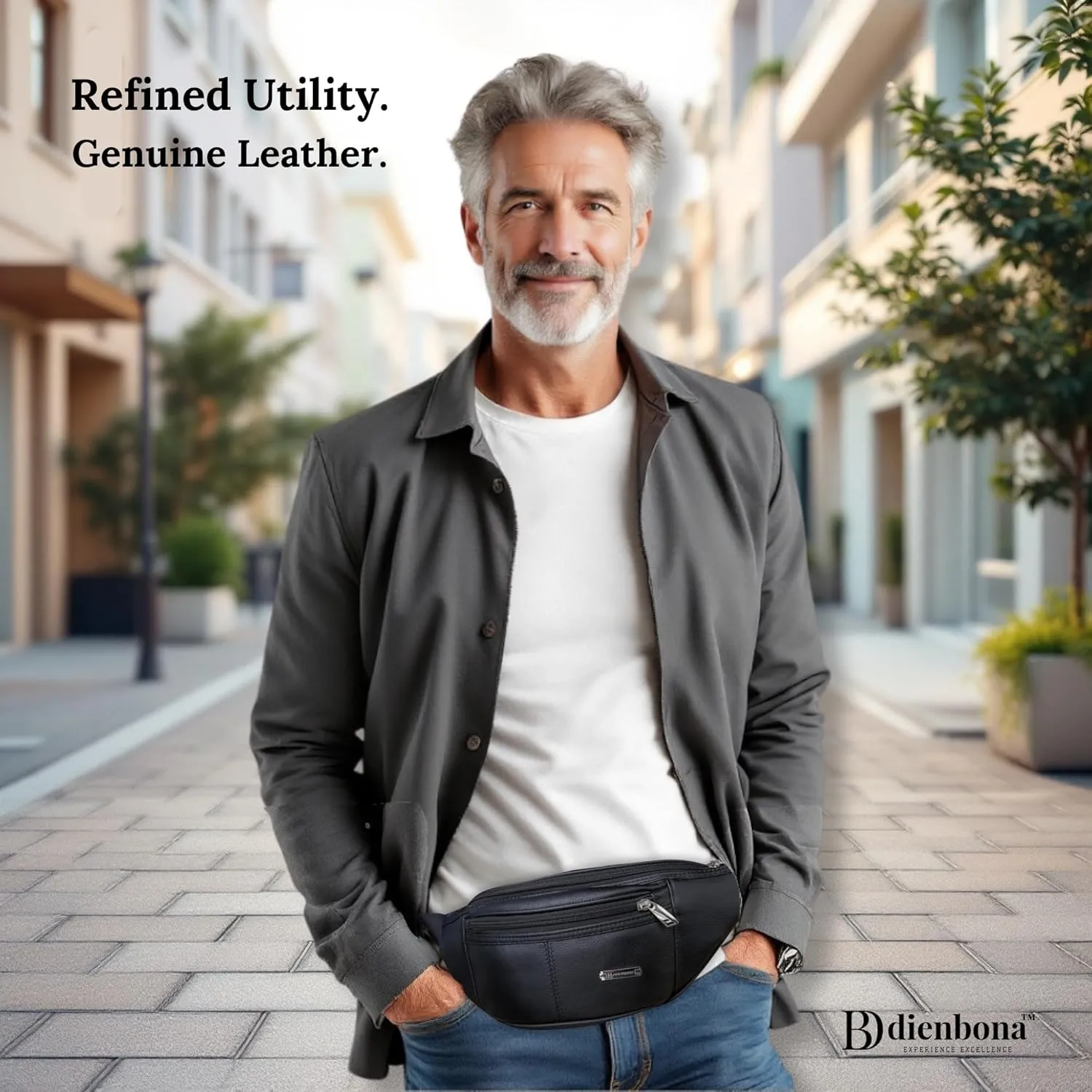 Vintage Genuine Leather Fanny Pack with Key Ring – Spacious Crossbody Sling Bag for Men and Women, Ideal for everyday carry and Travel (Black)