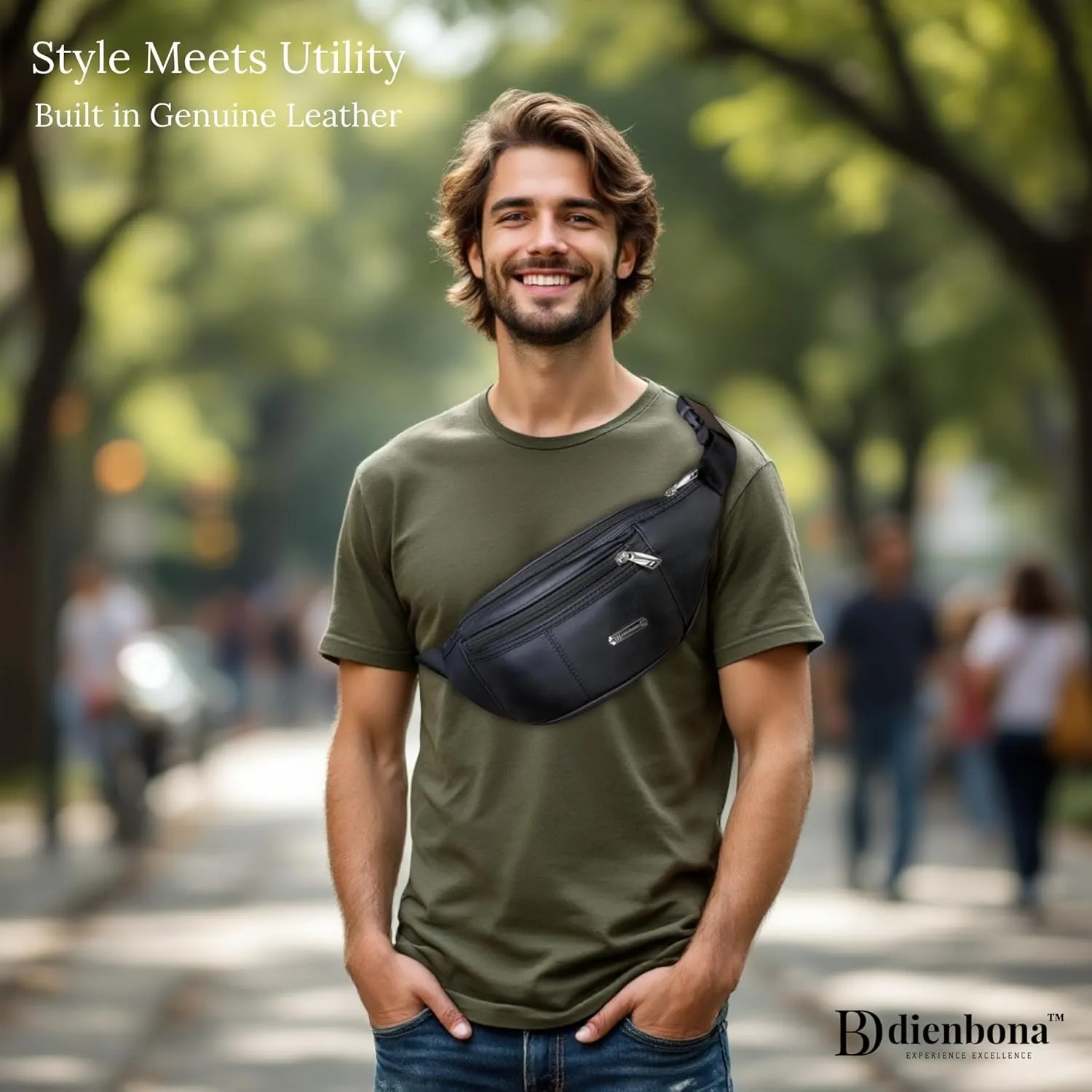 Vintage Genuine Leather Fanny Pack with Key Ring – Spacious Crossbody Sling Bag for Men and Women, Ideal for everyday carry and Travel (Black)