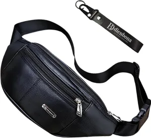 Vintage Genuine Leather Fanny Pack with Key Ring – Spacious Crossbody Sling Bag for Men and Women, Ideal for everyday carry and Travel (Black)