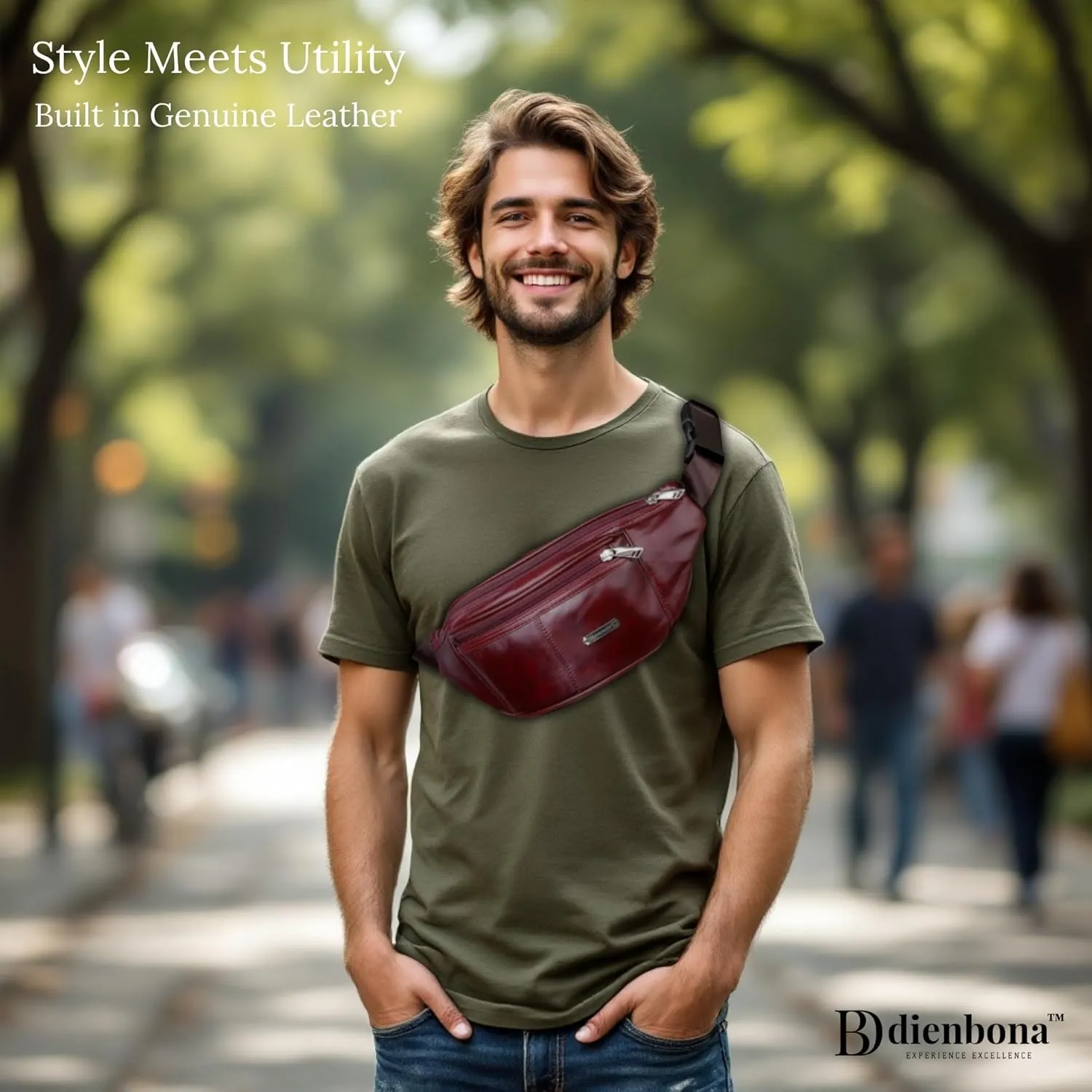 Vintage Genuine Leather Fanny Pack with Key Ring – Spacious Crossbody Sling Bag for Men and Women, Ideal for everyday carry and Travel (Oxblood)