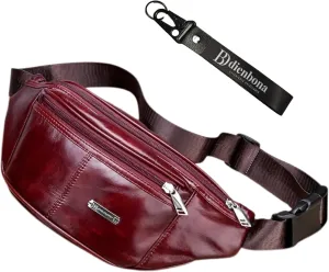Vintage Genuine Leather Fanny Pack with Key Ring – Spacious Crossbody Sling Bag for Men and Women, Ideal for everyday carry and Travel (Oxblood)