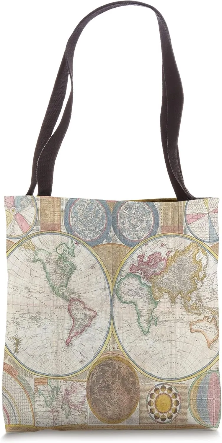 Vintage Hemispheres World Map Design Tote Bag