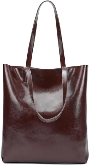 Vintage Large Capacity Waxed Cowhide Vertical Shoulder Tote Bag | Premium Genuine Leather Versatile High-end Handbag