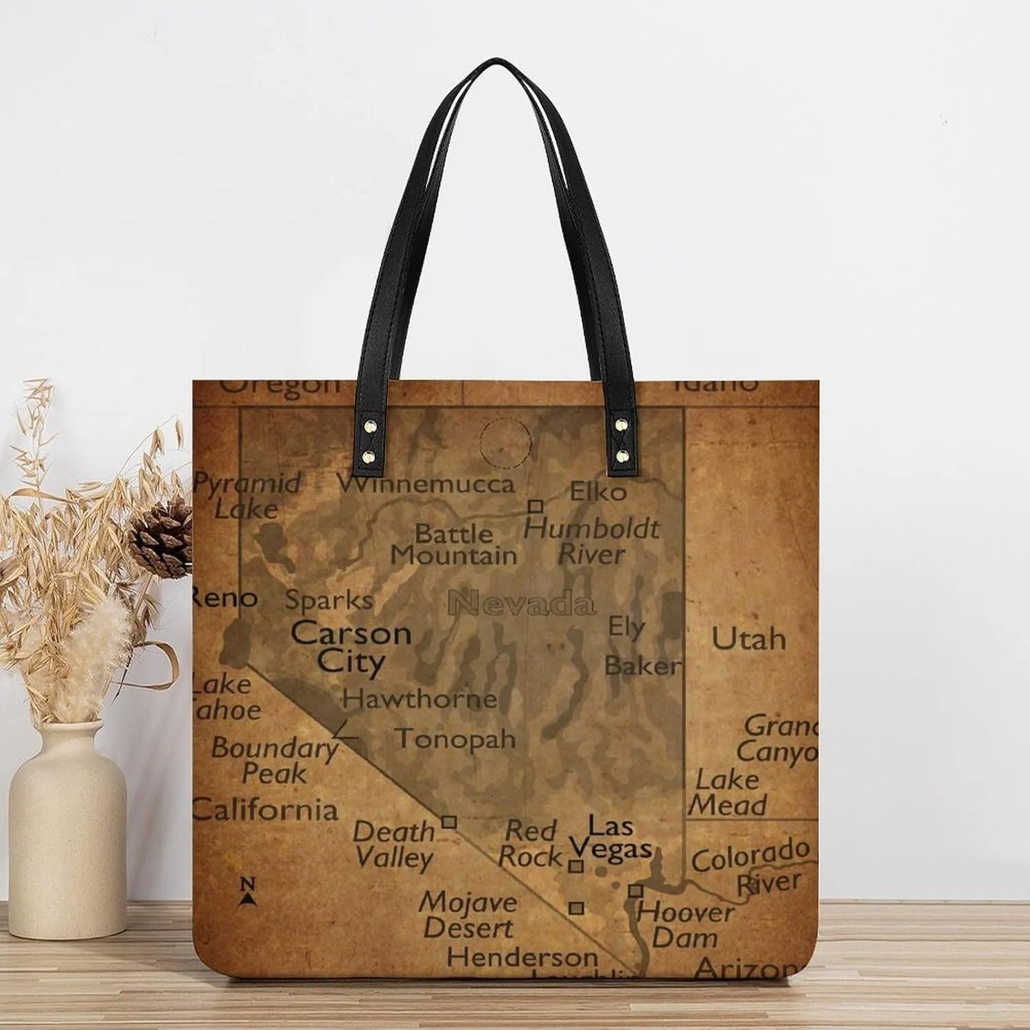 Vintage Maps of New Jersey Leather Handbags Shoping Bag Women Large Capacity Beach Bag