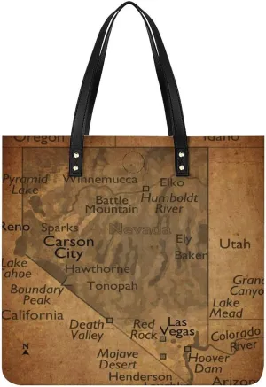 Vintage Maps of New Jersey Leather Handbags Shoping Bag Women Large Capacity Beach Bag