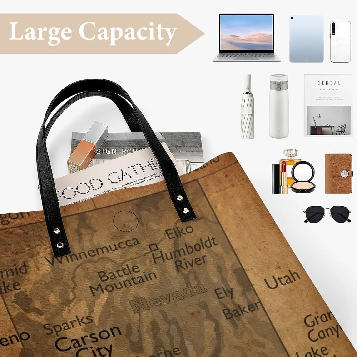 Vintage Maps of New Jersey Leather Handbags Shoping Bag Women Large Capacity Beach Bag