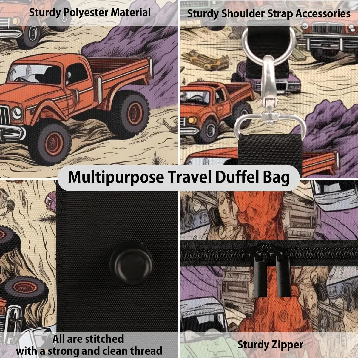 Vintage Race Cars Travel Duffel Bag for Women Men Waterproof Foldable Overnight Weekender Bag Large Capacity Sports Gym Bag