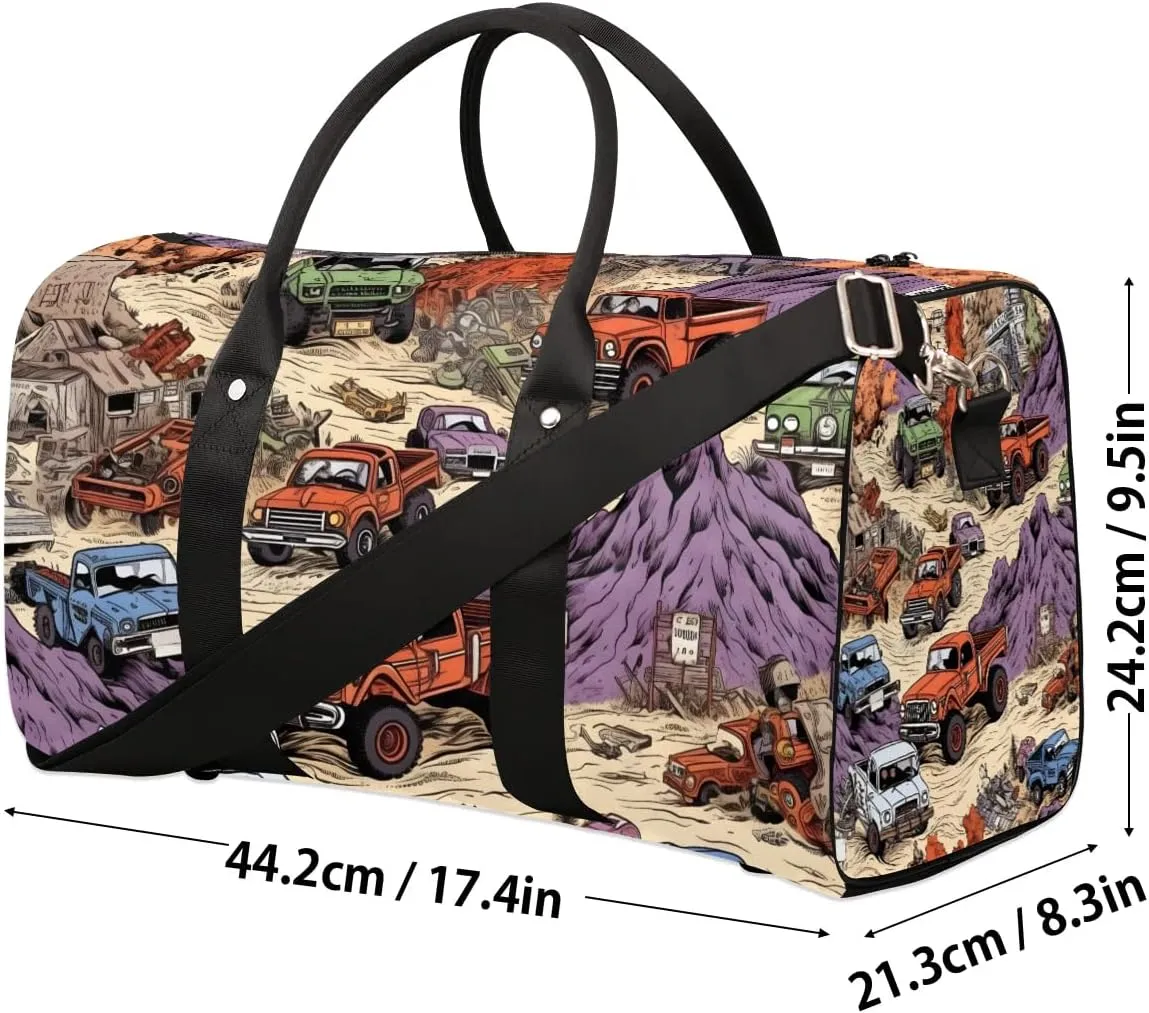 Vintage Race Cars Travel Duffel Bag for Women Men Waterproof Foldable Overnight Weekender Bag Large Capacity Sports Gym Bag