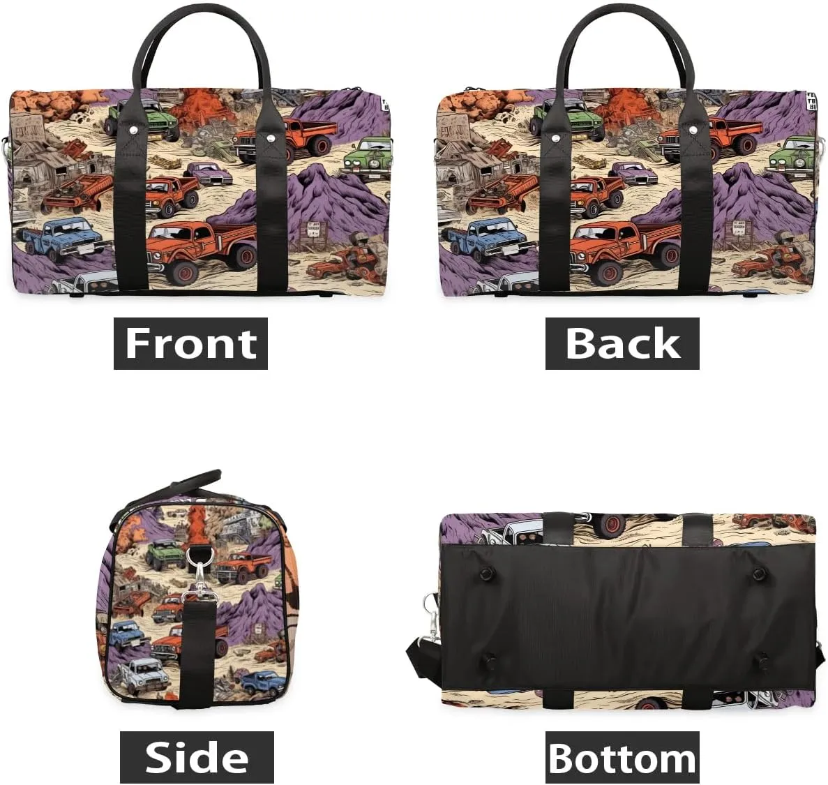 Vintage Race Cars Travel Duffel Bag for Women Men Waterproof Foldable Overnight Weekender Bag Large Capacity Sports Gym Bag