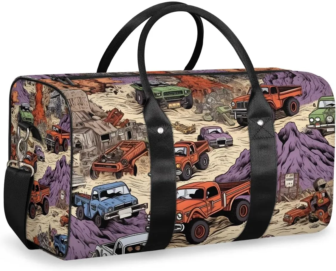 Vintage Race Cars Travel Duffel Bag for Women Men Waterproof Foldable Overnight Weekender Bag Large Capacity Sports Gym Bag